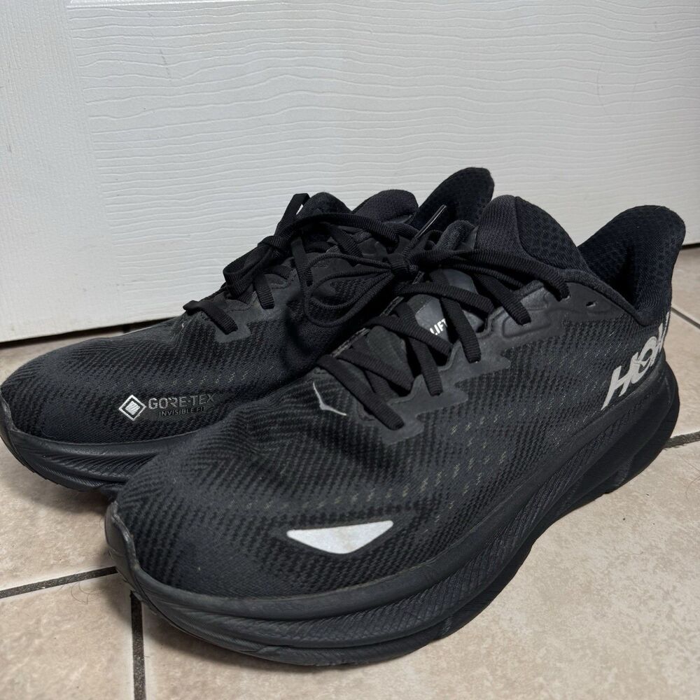 HOKA Clifton 9 GTX Gore-Tex Black Running Shoes Men’s Size 11D Waterproof